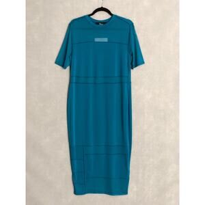 Nina Parker Women's Size 1X sheer Elbow Sleeve Maxi Dress Teal NEW